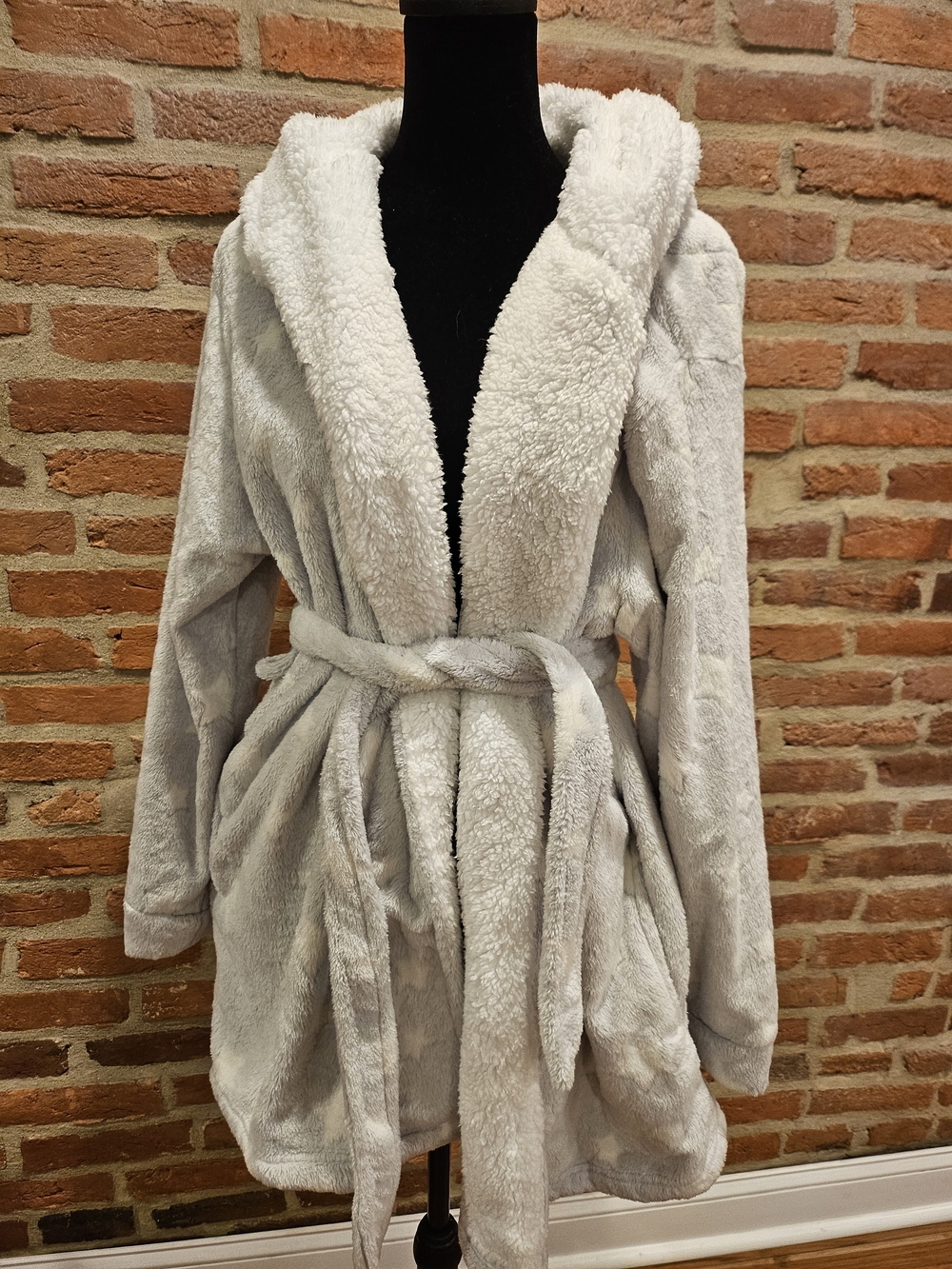Cozy Shawl Collar Plush Robe - Light Blue